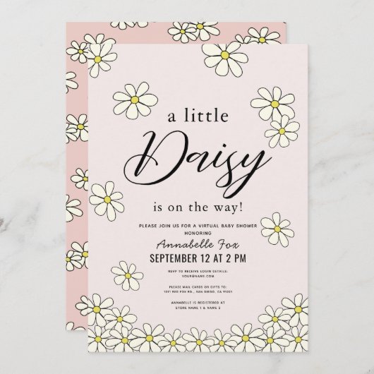 Invitation Falling Daisys Floral Pink Baby shower virtuel (Devant / Derrière)