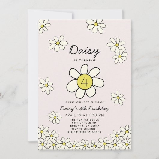 Invitation Falling Daisys Rose Floral Anniversaire (Devant)