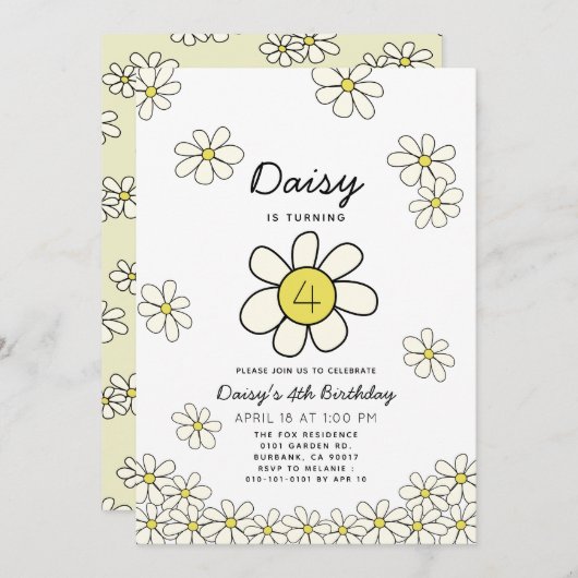 Invitation Falling Daisys White Floral Anniversaire Invitati (Devant / Derrière)