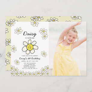 Invitation Falling Daisys White Floral Photo Anniversaire