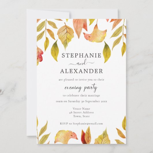 Invitation Falling Feuille soirée Mariage d'automne (Devant)
