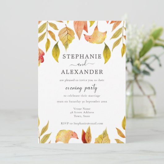 Invitation Falling Feuille soirée Mariage d'automne (Debout devant)