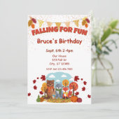 Invitation Falling for fun, Woodland Animal birthday  (Debout devant)