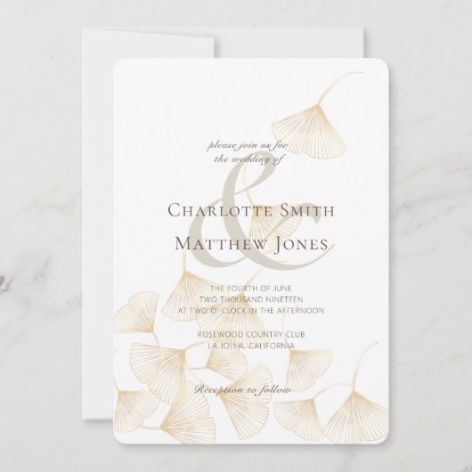 Invitation Falling Gold Ginkgo Feuilles mariage élégant (Devant)