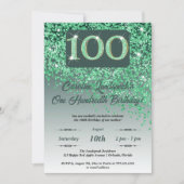 Invitation Falling Green Parties scintillant 100th Birthday P (Devant)