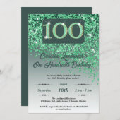 Invitation Falling Green Parties scintillant 100th Birthday P (Devant / Derrière)
