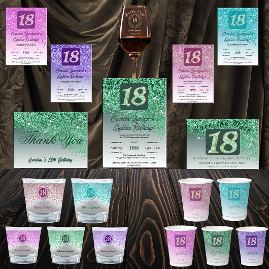 Invitation Falling Green Parties scintillant 18th Birthday Pa