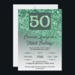 Invitation Falling Green Parties scintillant 50th Birthday Pa<br><div class="desc">Parties scintillant verte en chute glamour avec dégradé vert et étoiles brillantes.</div>