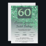 Invitation Falling Green Parties scintillant 60th Birthday Pa<br><div class="desc">Parties scintillant verte en chute glamour avec dégradé vert et étoiles brillantes.</div>