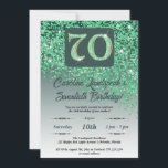 Invitation Falling Green Parties scintillant 70th Birthday Pa<br><div class="desc">Parties scintillant verte en chute glamour avec dégradé vert et étoiles brillantes.</div>