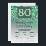 Invitation Falling Green Parties scintillant 80th Birthday Pa<br><div class="desc">Parties scintillant verte en chute glamour avec dégradé vert et étoiles brillantes.</div>