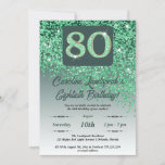 Invitation Falling Green Parties scintillant 80th Birthday Pa<br><div class="desc">Parties scintillant verte en chute glamour avec dégradé vert et étoiles brillantes.</div>