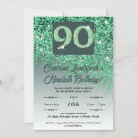 Invitation Falling Green Parties scintillant 90th Birthday Pa<br><div class="desc">Parties scintillant verte en chute glamour avec dégradé vert et étoiles brillantes.</div>