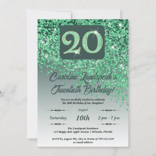 Invitation Falling Green Parties scintillant fête du 20e anni