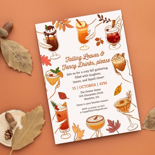 Invitation Falling Leaves & Fancy Drinks Please Cocktail d'au