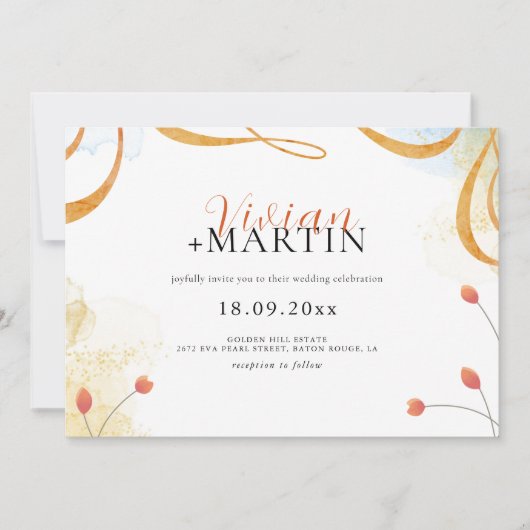 Invitation Falling Melody Poetic Aquarelle Mariage Floral (Devant)
