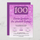 Invitation Falling Pink Parties scintillant 100th Birthday Pa (Devant / Derrière)