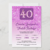 Invitation Falling Pink Parties scintillant 40e anniversaire (Devant)
