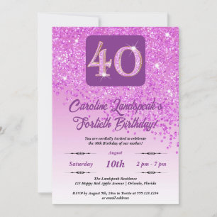 Invitation Falling Pink Parties scintillant 40e anniversaire