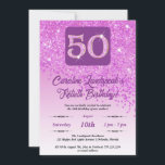 Invitation Falling Pink Parties scintillant 50th Birthday Par<br><div class="desc">Parties scintillant flamboyante rose avec dégradé rose et étoiles brillantes.</div>
