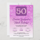 Invitation Falling Pink Parties scintillant 50th Birthday Par (Devant)