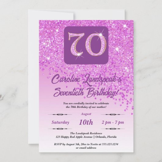 Invitation Falling Pink Parties scintillant 70e anniversaire (Devant)
