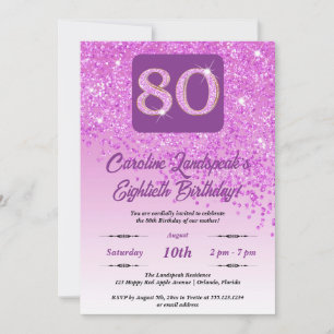 Invitation Falling Pink Parties scintillant 80th Birthday Par