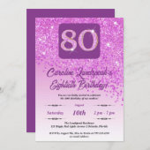 Invitation Falling Pink Parties scintillant 80th Birthday Par (Devant / Derrière)