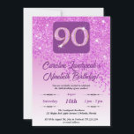 Invitation Falling Pink Parties scintillant 90th Birthday Par<br><div class="desc">Parties scintillant flamboyante rose avec dégradé rose et étoiles brillantes.</div>