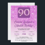 Invitation Falling Pink Parties scintillant 90th Birthday Par<br><div class="desc">Parties scintillant flamboyante rose avec dégradé rose et étoiles brillantes.</div>