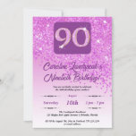 Invitation Falling Pink Parties scintillant 90th Birthday Par<br><div class="desc">Parties scintillant flamboyante rose avec dégradé rose et étoiles brillantes.</div>