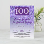 Invitation Falling Purple Parties scintillant 100th Birthday  (Debout devant)
