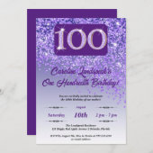Invitation Falling Purple Parties scintillant 100th Birthday  (Devant / Derrière)