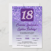 Invitation Falling Purple Parties scintillant 18th Birthday P (Devant)