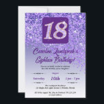 Invitation Falling Purple Parties scintillant 18th Birthday P<br><div class="desc">Parties scintillant violette à dégradé violet glamour et étoiles brillantes. Idéal pour un 18ème anniversaire amusant.</div>