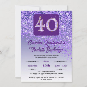 Invitation Falling Purple Parties scintillant 40th Birthday P