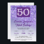 Invitation Falling Purple Parties scintillant 50th Birthday P<br><div class="desc">Parties scintillant violette à dégradé violet glamour et étoiles brillantes. Idéal pour une fête de 50e anniversaire amusante.</div>
