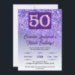 Invitation Falling Purple Parties scintillant 50th Birthday P<br><div class="desc">Parties scintillant violette à dégradé violet glamour et étoiles brillantes. Idéal pour une fête de 50e anniversaire amusante.</div>