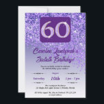 Invitation Falling Purple Parties scintillant 60th Birthday P<br><div class="desc">Parties scintillant violette à dégradé violet glamour et étoiles brillantes. Idéal pour un 60ème anniversaire amusant.</div>