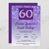 Invitation Falling Purple Parties scintillant 60th Birthday P (Devant / Derrière)