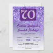 Invitation Falling Purple Parties scintillant 70th Birthday P (Devant)