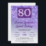 Invitation Falling Purple Parties scintillant 80th Birthday P<br><div class="desc">Parties scintillant violette à dégradé violet glamour et étoiles brillantes.</div>