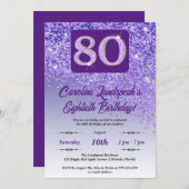 Invitation Falling Purple Parties scintillant 80th Birthday P (Devant / Derrière)