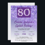 Invitation Falling Purple Parties scintillant 80th Birthday P<br><div class="desc">Parties scintillant violette à dégradé violet glamour et étoiles brillantes.</div>