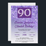 Invitation Falling Purple Parties scintillant 90th Birthday P<br><div class="desc">Parties scintillant violette à dégradé violet glamour et étoiles brillantes.</div>