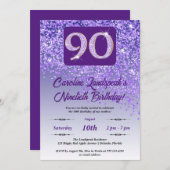 Invitation Falling Purple Parties scintillant 90th Birthday P (Devant / Derrière)