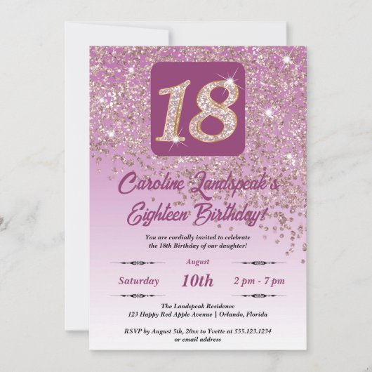 Invitation Falling Rose Gold Parties scintillant 18th Birthda (Devant)