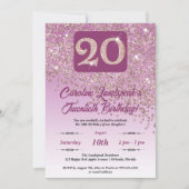 Invitation Falling Rose Gold Parties scintillant 20e fête d'a (Devant)