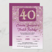 Invitation Falling Rose Gold Parties scintillant 40th Birthda (Devant / Derrière)