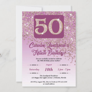 Invitation Falling Rose Gold Parties scintillant 50e fête d'a
